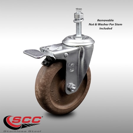 Service Caster 5 Inch SS High Temp Glass Filled Nylon 10mm Stem Caster Total Lock Brake SCC SCC-SSTSTTL20S514-GFNSHT-M1015